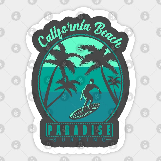 Retro California Beach Paradise Surfing Sticker by RKP'sTees